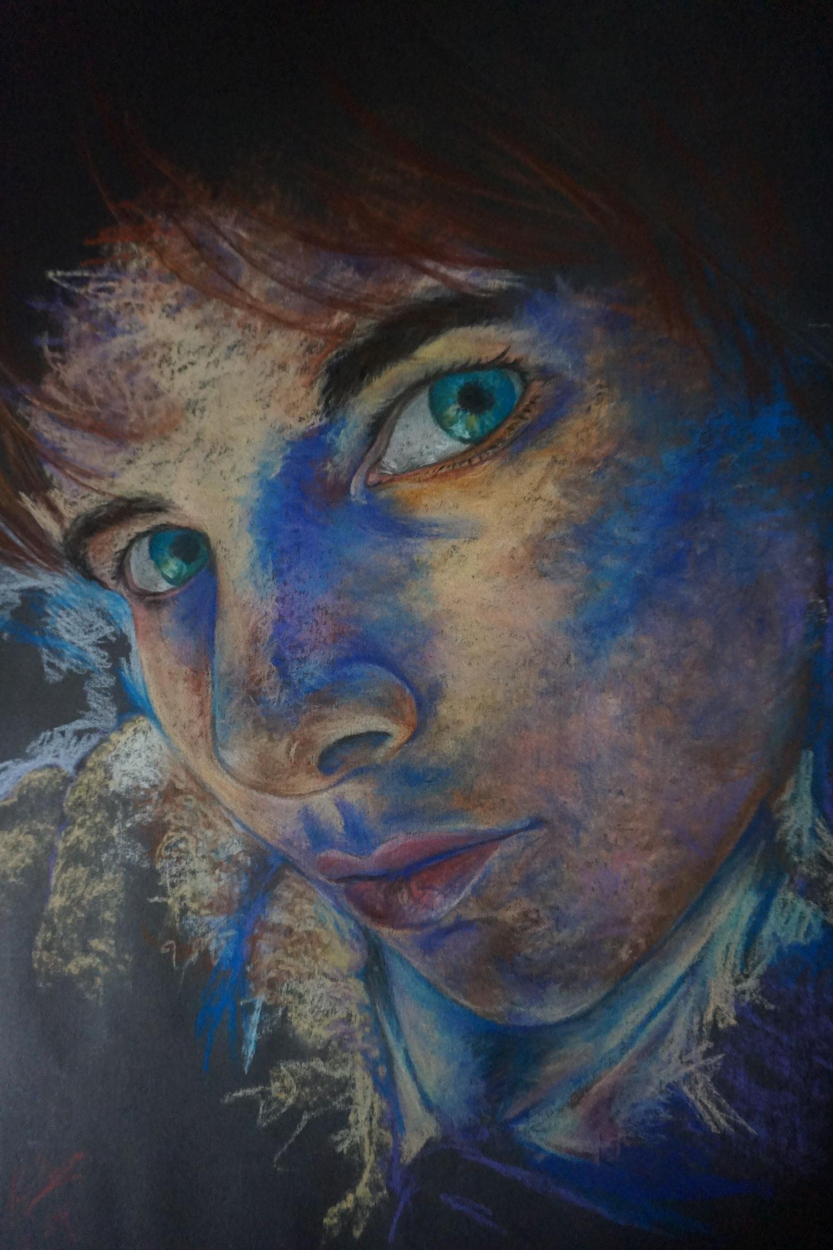 Soft pastel Self Portrait by Kimberley Bevan.